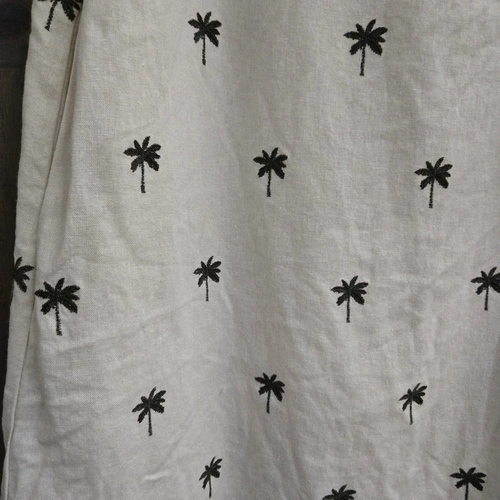 Cynthia Rowley Palm Tree Embroidered Linen Blend Dress Womens Medium Cream NEW - Picture 2 of 11